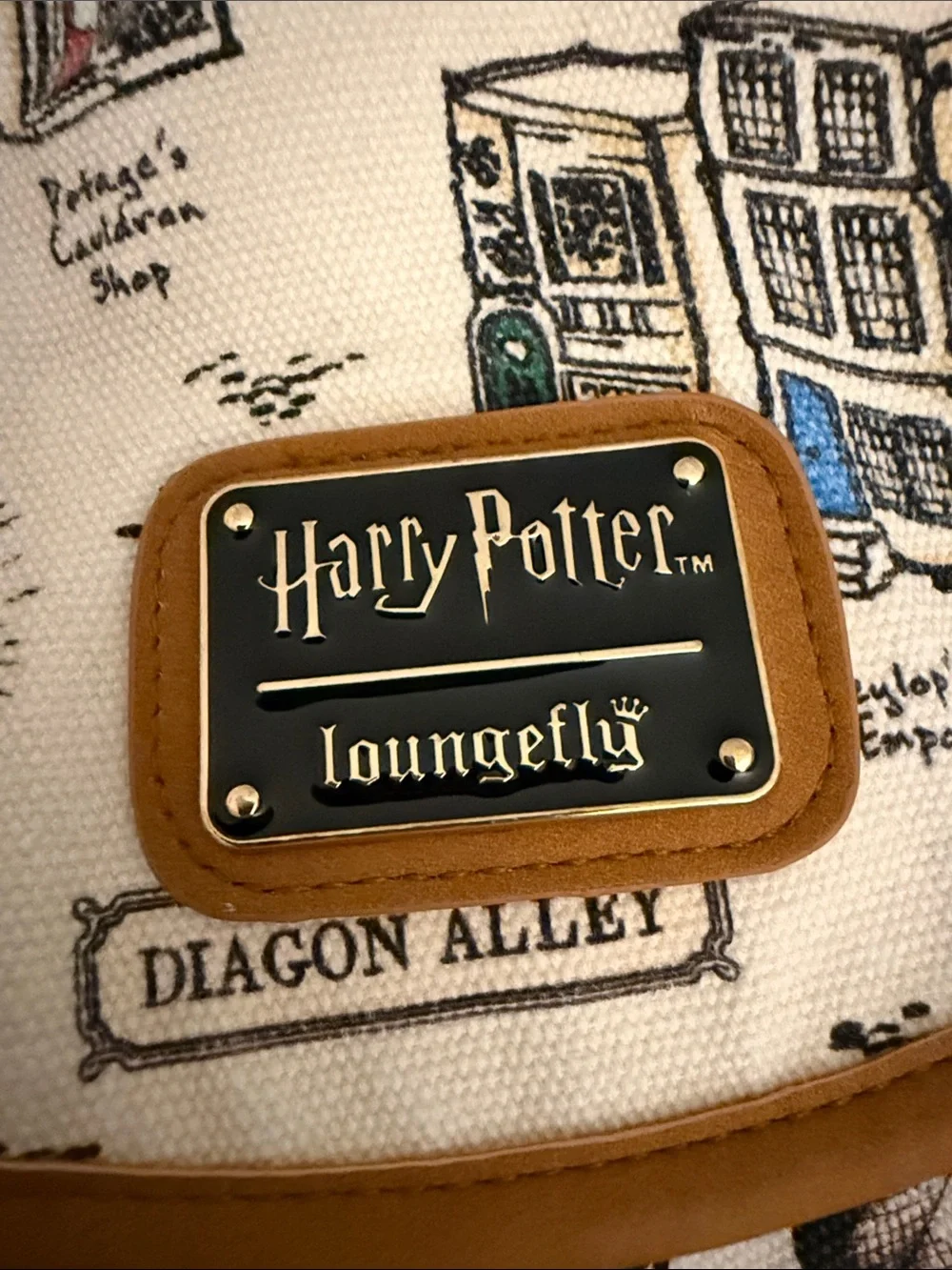 Loungefly Cream Canvas Harry Potter Map Print Bag with Tan Trim
